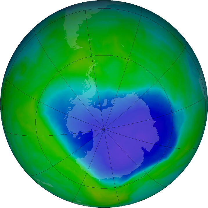 Antarctic ozone map for 30 November 2015